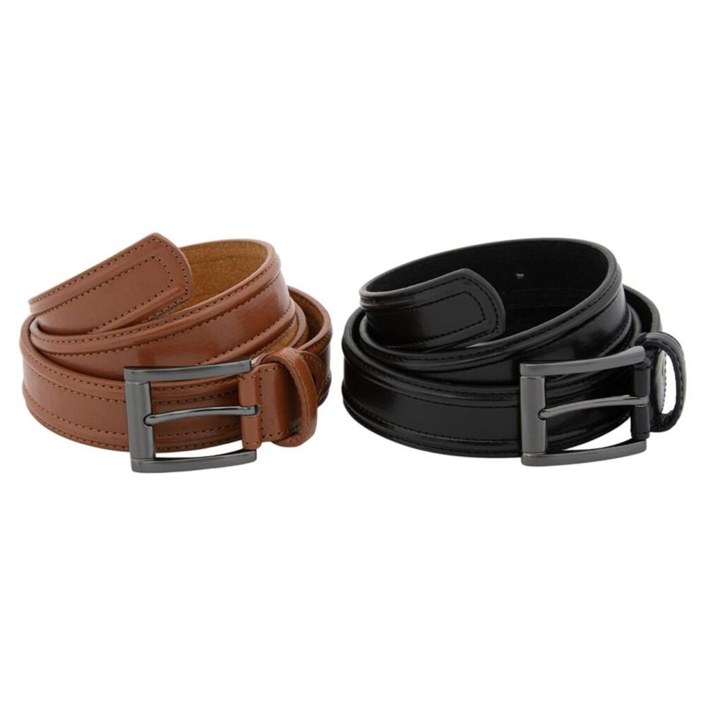 Gold Coast Men's Casual Leather Belt Set in Caramel Brown and Black, 38